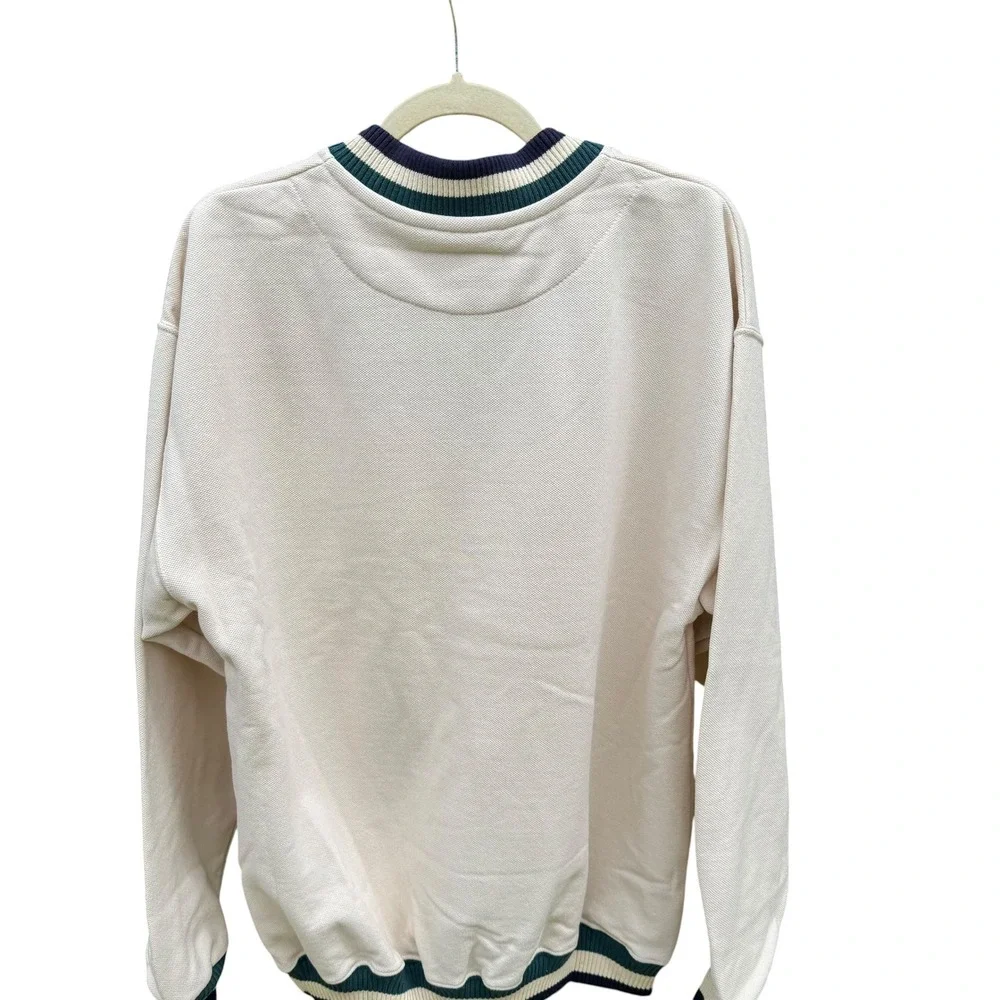Swingster Vintage Mens‎ V-Neck Sweatshirt Cream Collegiate Striped Large USA